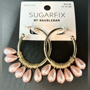 SUGARFIX BY BAUBLEBAR PINK PEARL DROP GOLD TONE HOOP EARRINGS NWT